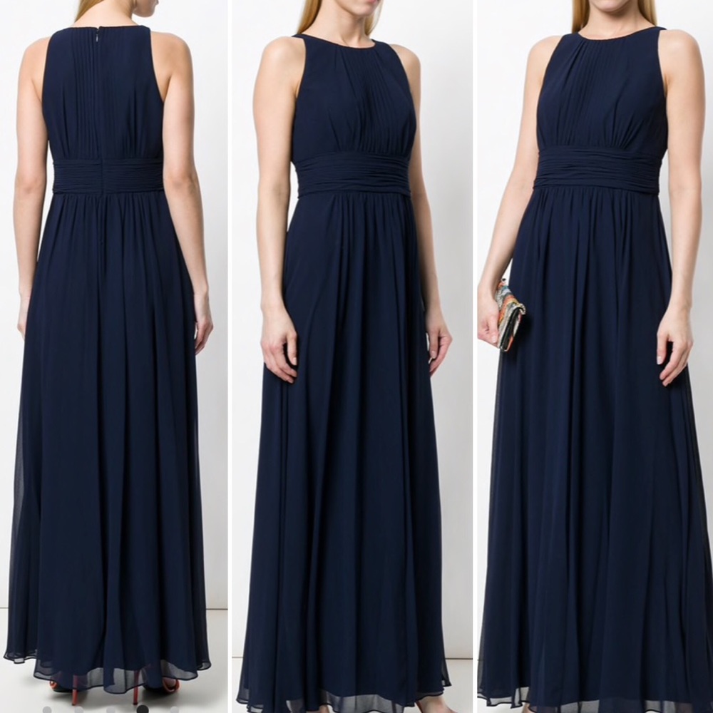 Ralph Lauren Empire Pleated Evening Gown Dark Navy